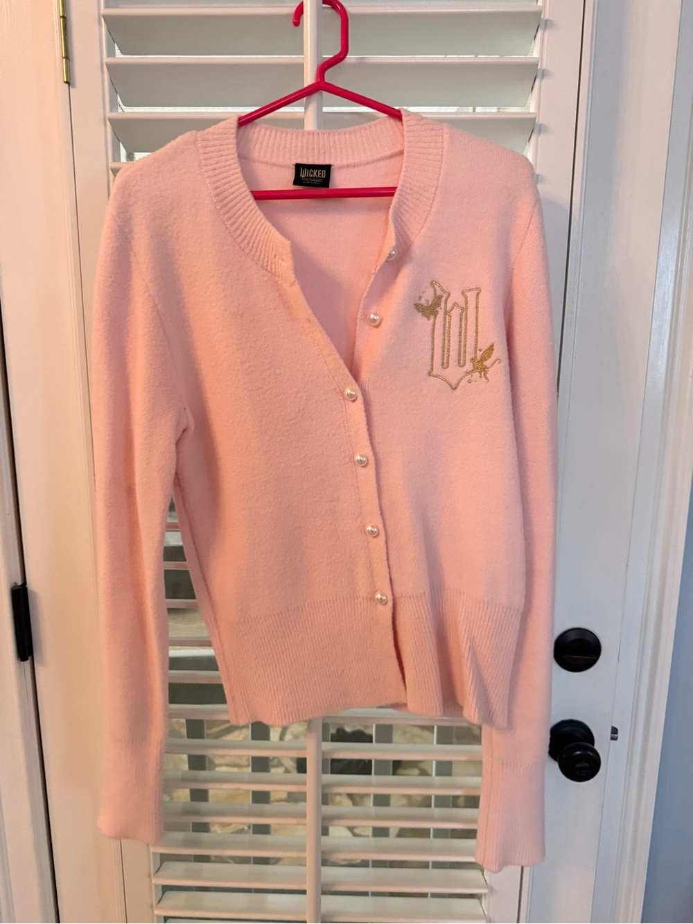 Women's Light Pink Pearl-Button Cardigan Sweater
